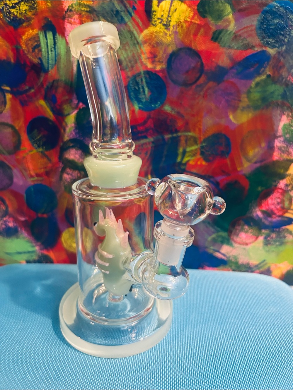 Glass Art Water Piece with Mint Green seahorse Detail